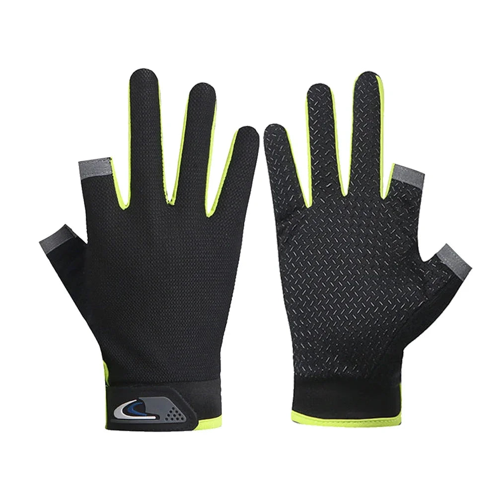 1Pair Fishing Gloves Anti-slip Breathable Two Finger Cut Sport Cycling Fishing Mitten Men Women Fashion Gloves Sport Equipment