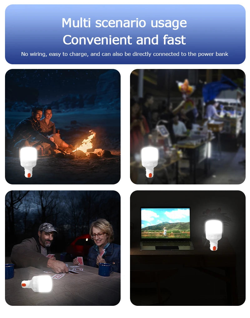 2pcs Rechargeable LED Indoor Outdoor Emergency Hookup Portable Lights with Battery Flashing Lights Barbecue Tent Camping Lights