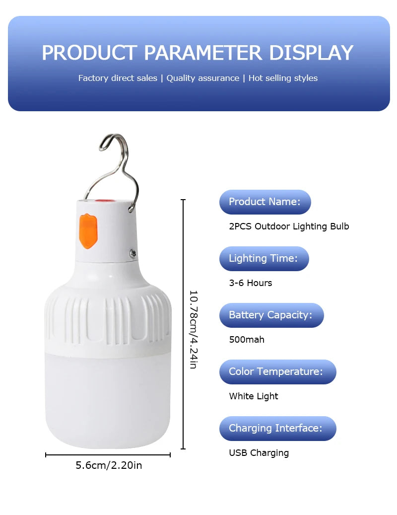 2pcs Rechargeable LED Indoor Outdoor Emergency Hookup Portable Lights with Battery Flashing Lights Barbecue Tent Camping Lights